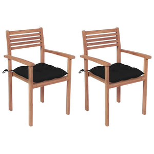 Gartenstühle 2 Stk. mit Schwarzen Kissen Massivholz Teak