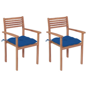 Gartenstühle 2 Stk. mit Blauen Kissen Massivholz Teak