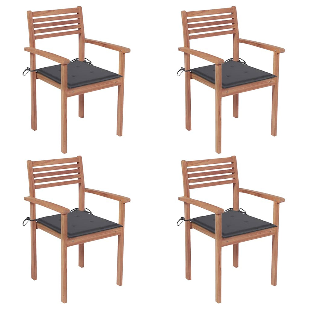 Gartenstühle 4 Stk. mit Anthrazit Kissen Massivholz Teak