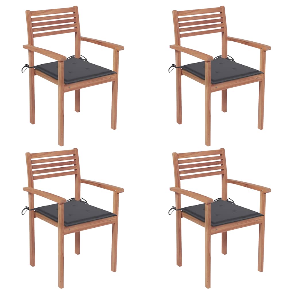 Gartenstühle 4 Stk. mit Anthrazit Kissen Massivholz Teak