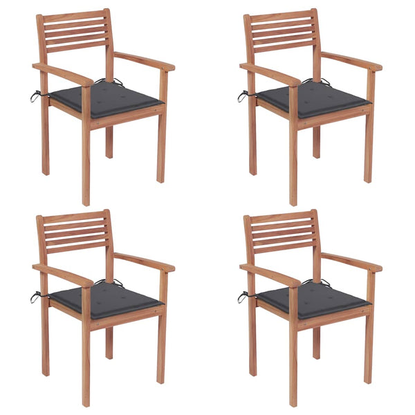 Gartenstühle 4 Stk. mit Anthrazit Kissen Massivholz Teak