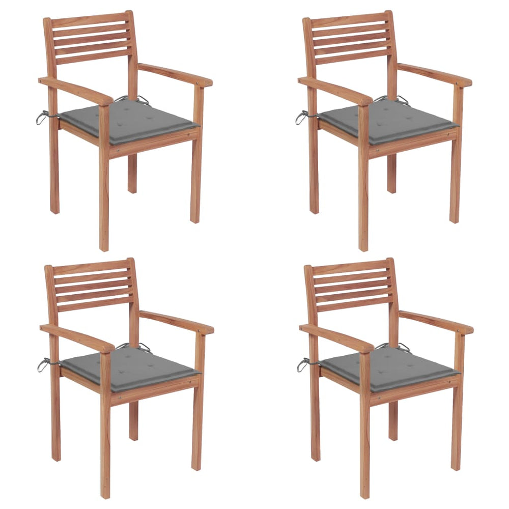 Gartenstühle 4 Stk. mit Grauen Kissen Massivholz Teak