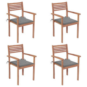 Gartenstühle 4 Stk. mit Grauen Kissen Massivholz Teak