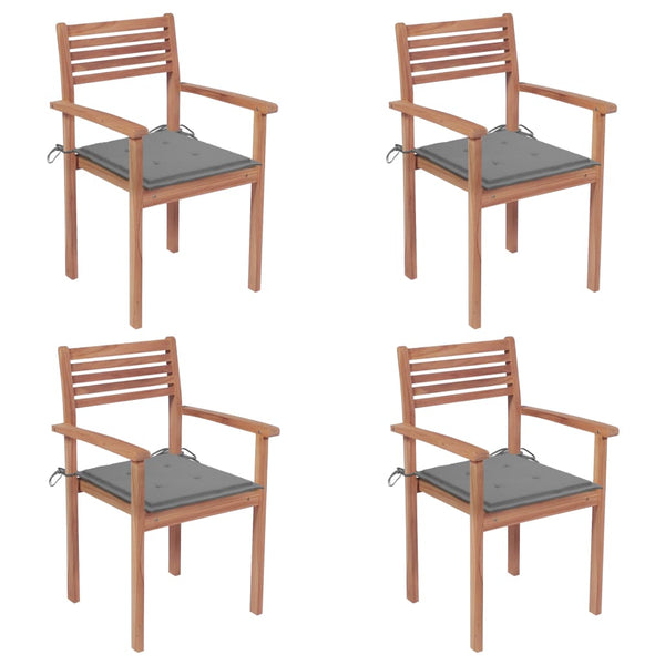 Gartenstühle 4 Stk. mit Grauen Kissen Massivholz Teak