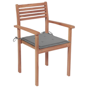 Gartenstühle 4 Stk. mit Grauen Kissen Massivholz Teak