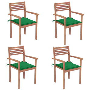 Gartenstühle 4 Stk. mit Grünen Kissen Massivholz Teak