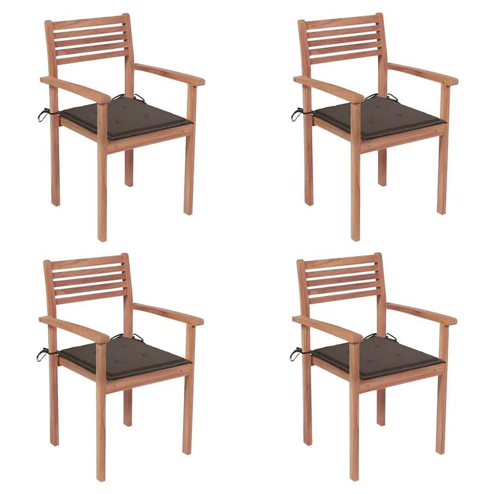 Gartenstühle 4 Stk. mit Taupe Kissen Massivholz Teak