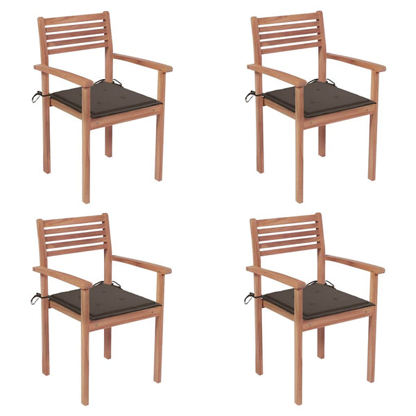 Gartenstühle 4 Stk. mit Taupe Kissen Massivholz Teak