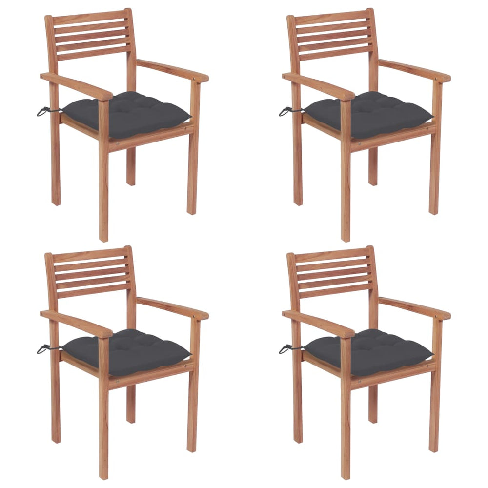 Gartenstühle 4 Stk. mit Anthrazit Kissen Massivholz Teak