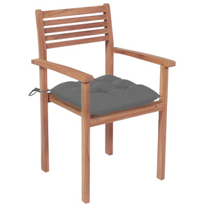 Gartenstühle 4 Stk. mit Grauen Kissen Massivholz Teak