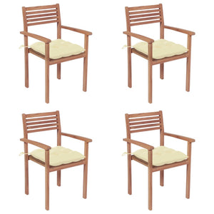 Gartenstühle 4 Stk. mit Cremeweißen Kissen Massivholz Teak