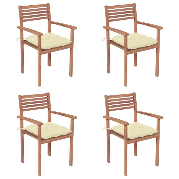 Gartenstühle 4 Stk. mit Cremeweißen Kissen Massivholz Teak