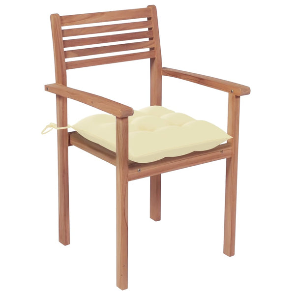 Gartenstühle 4 Stk. mit Cremeweißen Kissen Massivholz Teak