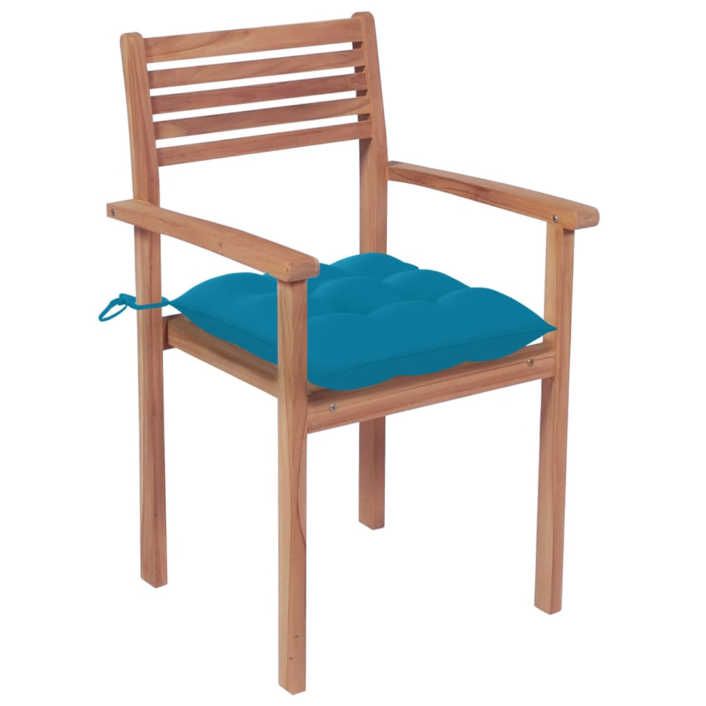 Gartenstühle 4 Stk. mit Hellblauen Kissen Massivholz Teak