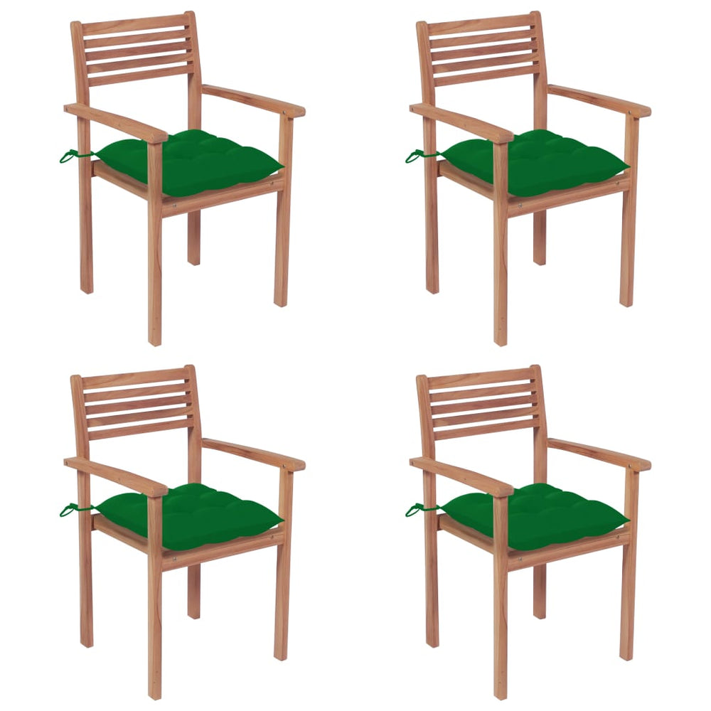 Gartenstühle 4 Stk. mit Grünen Kissen Massivholz Teak