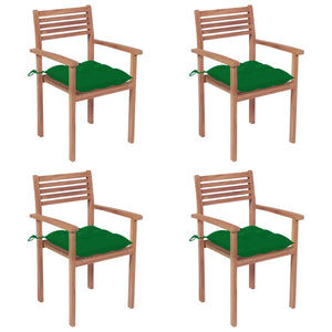 Gartenstühle 4 Stk. mit Grünen Kissen Massivholz Teak