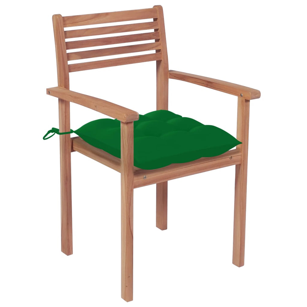 Gartenstühle 4 Stk. mit Grünen Kissen Massivholz Teak