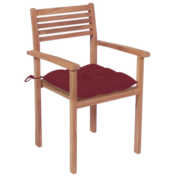Gartenstühle 4 Stk. mit Weinroten Kissen Massivholz Teak