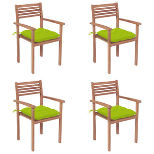 Gartenstühle 4 Stk. mit Hellgrünen Kissen Massivholz Teak