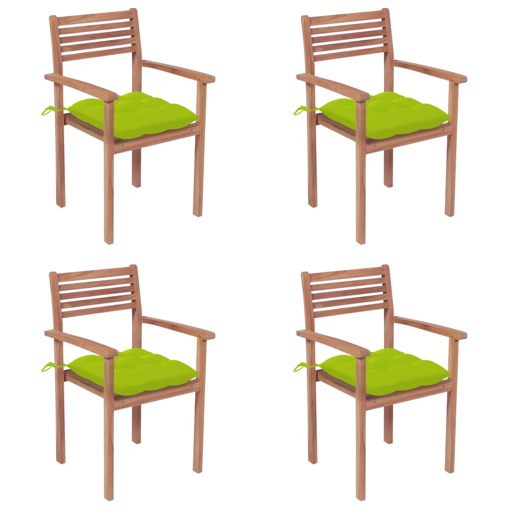 Gartenstühle 4 Stk. mit Hellgrünen Kissen Massivholz Teak