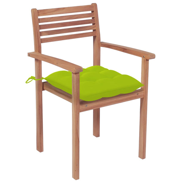 Gartenstühle 4 Stk. mit Hellgrünen Kissen Massivholz Teak