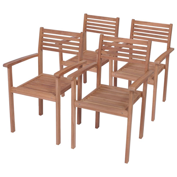 Gartenstühle 4 Stk. mit Hellgrünen Kissen Massivholz Teak