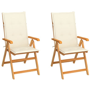 Gartenstühle 2 Stk. mit Creme Kissen Massivholz Teak