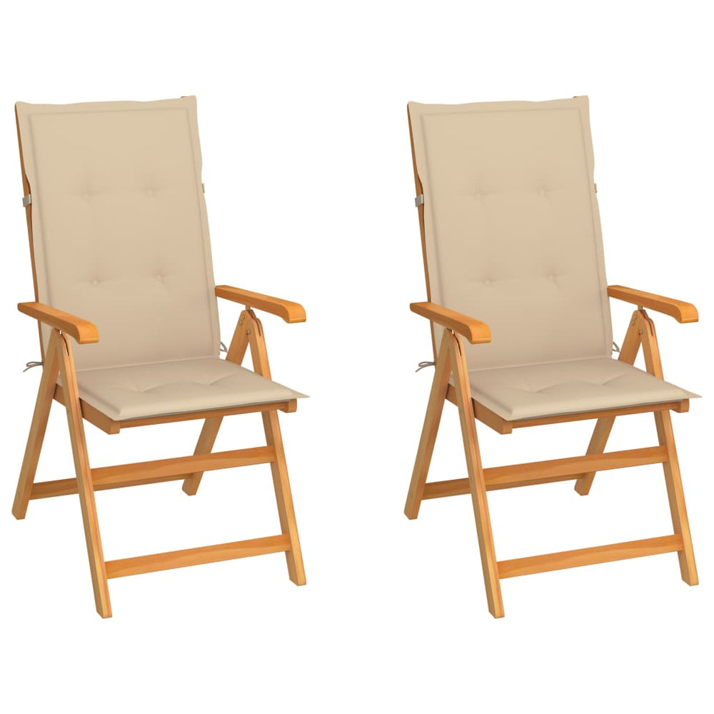 Gartenstühle 2 Stk. mit Beigen Kissen Massivholz Teak