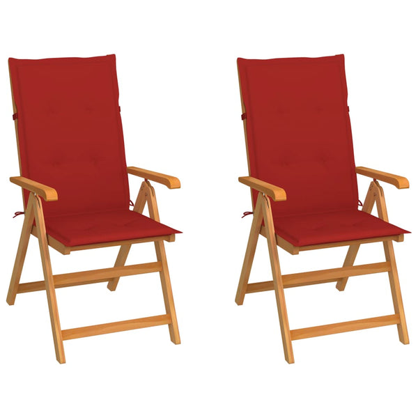Gartenstühle 2 Stk. mit Roten Kissen Massivholz Teak