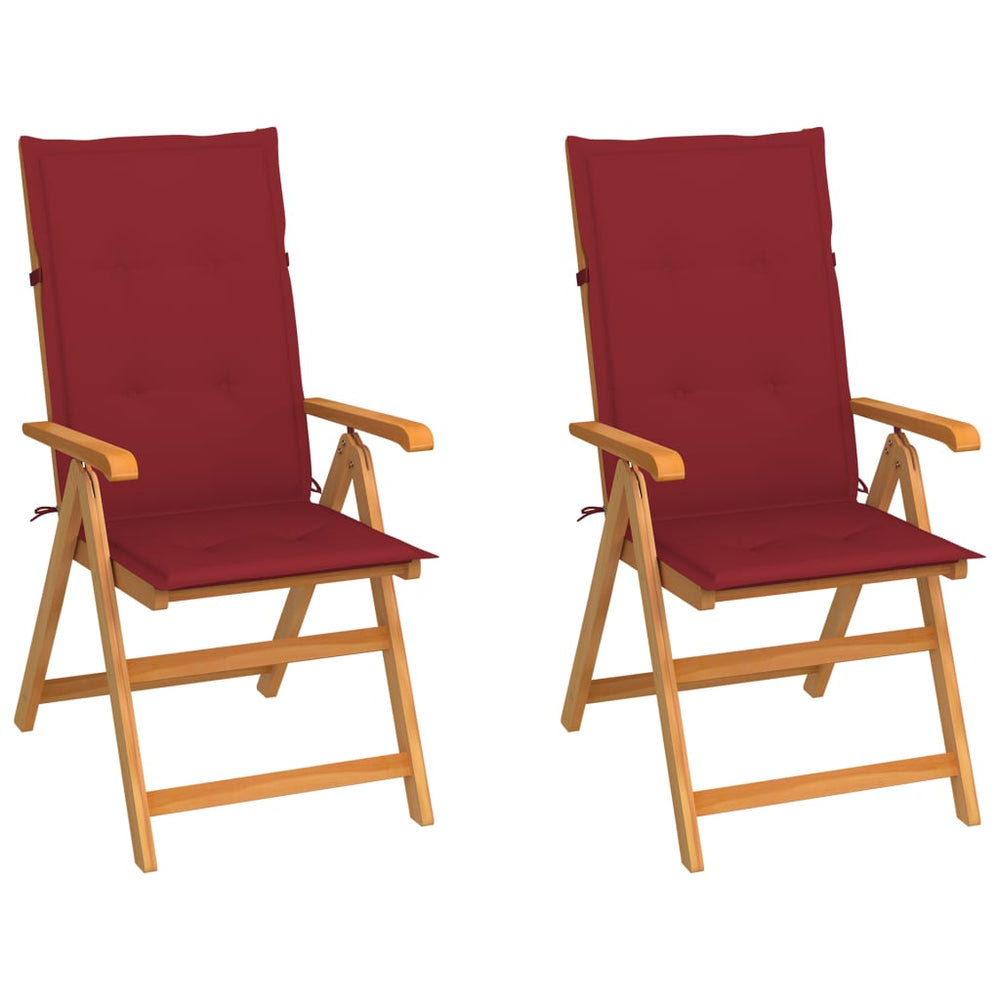 Gartenstühle 2 Stk. mit Weinroten Kissen Massivholz Teak