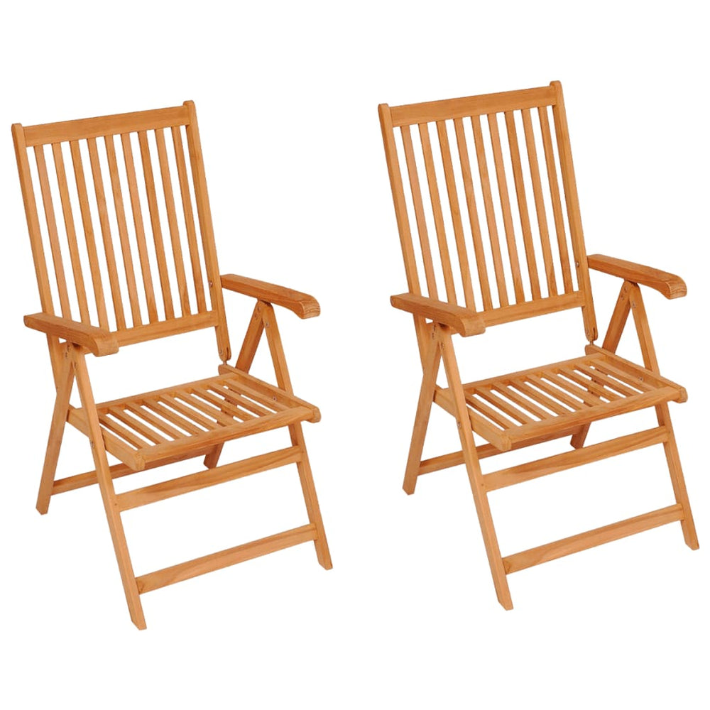 Gartenstühle 2 Stk. Graue Karomuster Kissen Massivholz Teak