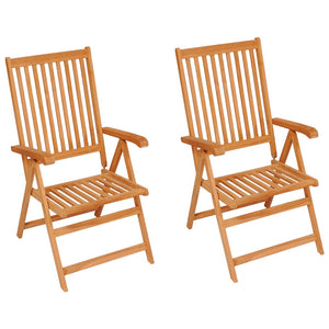 Gartenstühle 2 Stk. Graue Karomuster Kissen Massivholz Teak