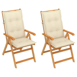 vidaXL Chaises de jardin 2 pcs avec coussins crème en teck massif