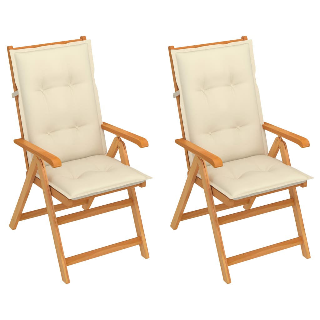 vidaXL Chaises de jardin 2 pcs avec coussins crème en teck massif