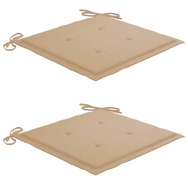 Gartenstühle 2 Stk. mit Beige Kissen Teak Massivholz