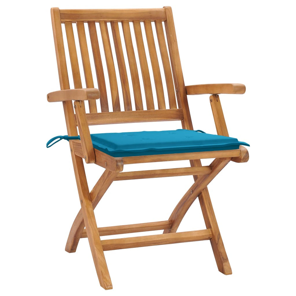 Gartenstühle 2 Stk. mit Blauen Kissen Teak Massivholz