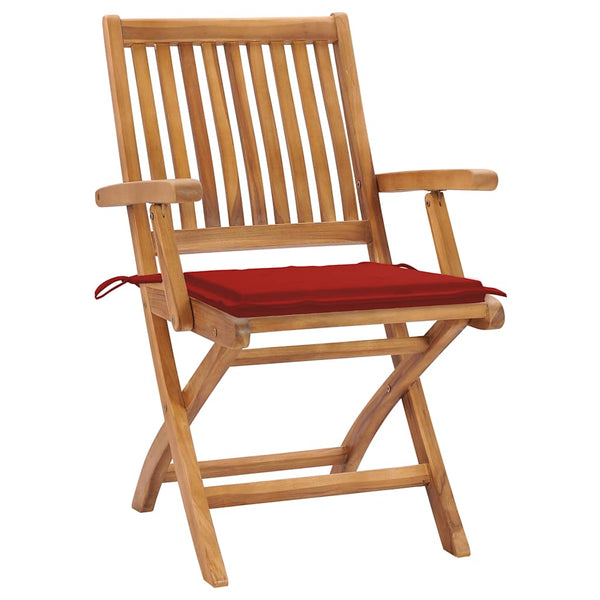 Gartenstühle 2 Stk. mit Roten Kissen Teak Massivholz