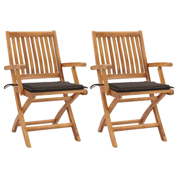 Gartenstühle 2 Stk. mit Taupe Kissen Teak Massivholz