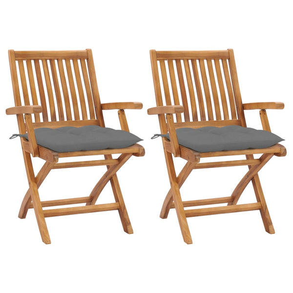 Gartenstühle 2 Stk. mit Grauen Kissen Massivholz Teak