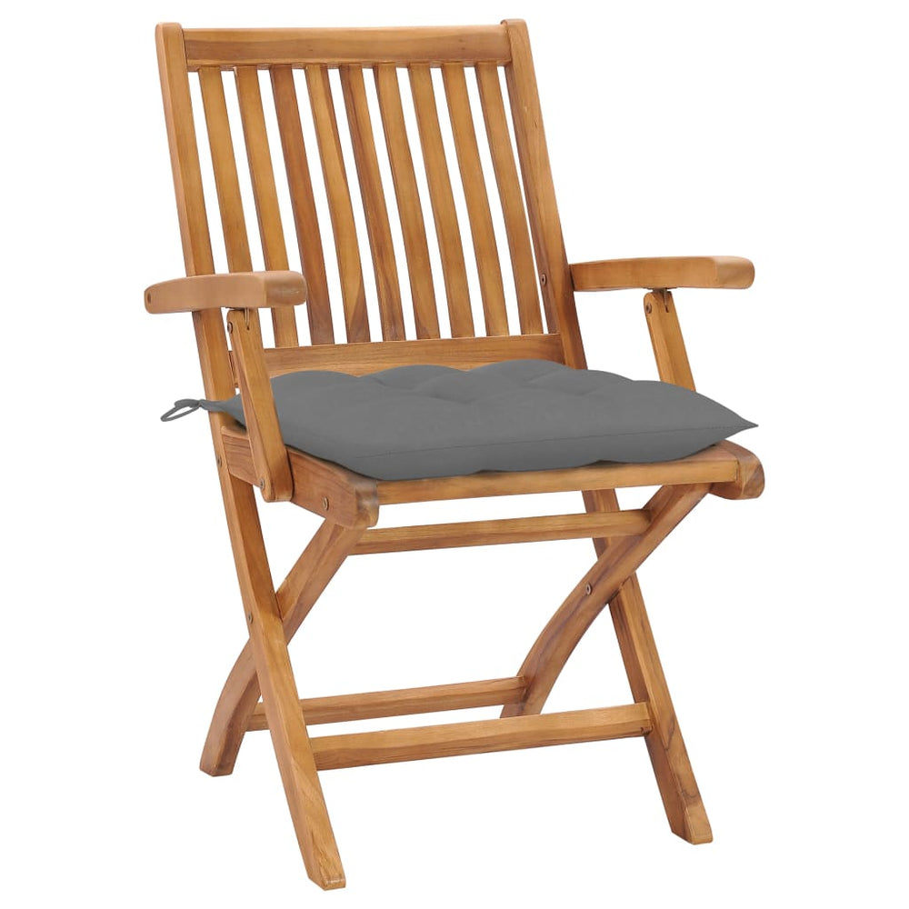 Gartenstühle 2 Stk. mit Grauen Kissen Massivholz Teak