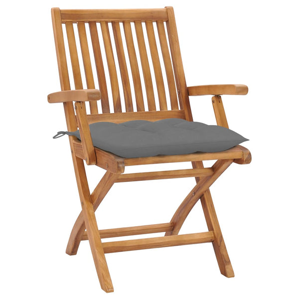 Gartenstühle 2 Stk. mit Grauen Kissen Massivholz Teak