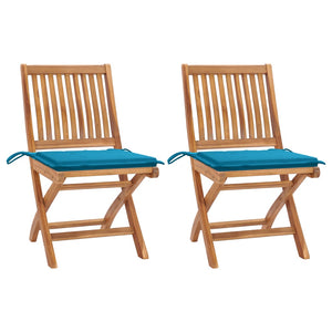 Gartenstühle 2 Stk. mit Blauen Kissen Teak Massivholz