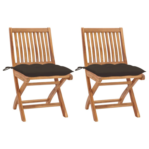 vidaXL Chaises de jardin 2 pcs avec coussins taupe Bois de teck massif