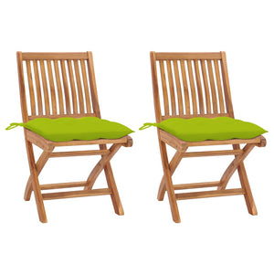 Gartenstühle 2 Stk. mit Hellgrünen Kissen Massivholz Teak
