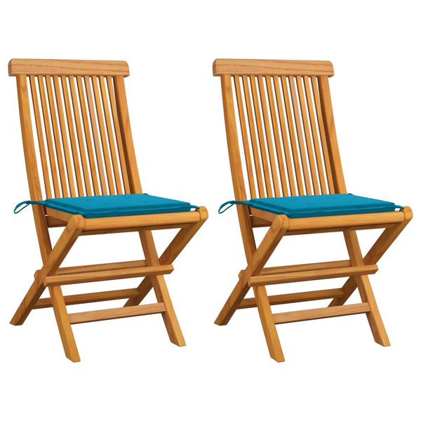 Gartenstühle mit Blauen Kissen 2 Stk. Massivholz Teak