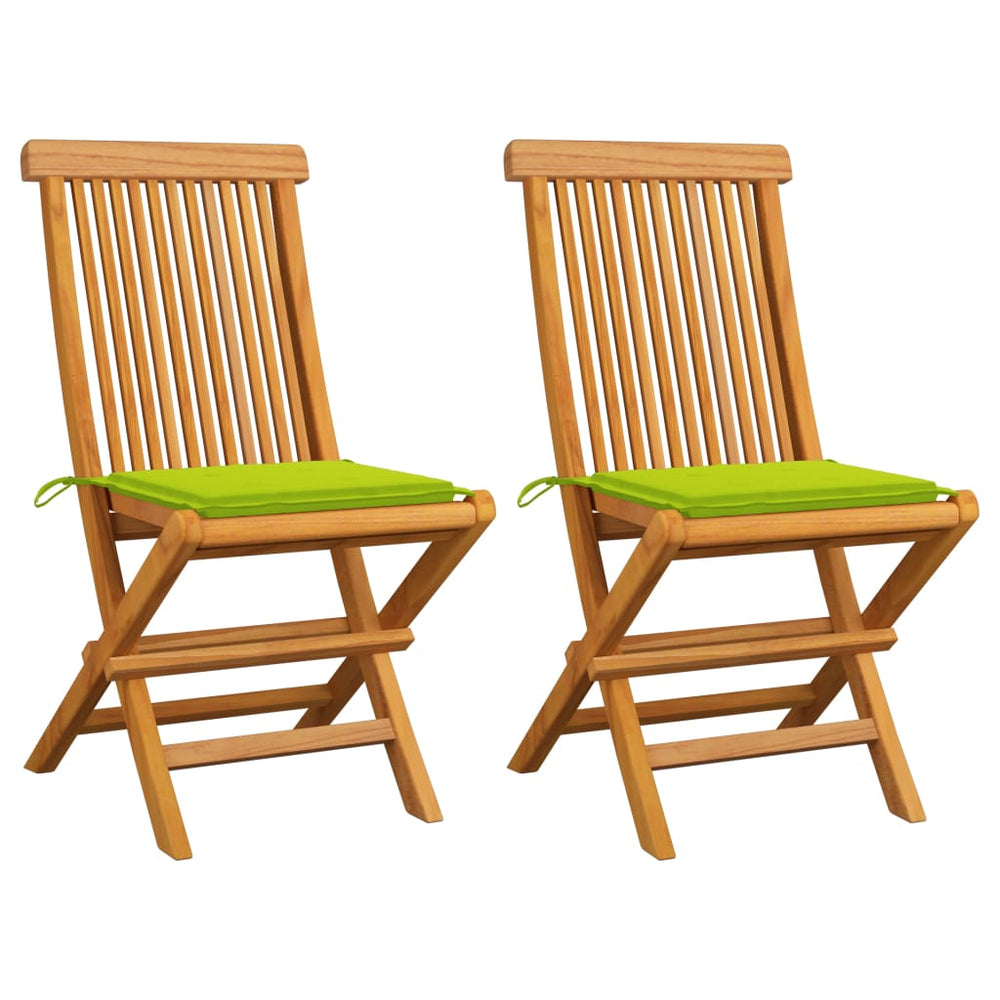 Gartenstühle mit Hellgrünen Kissen 2 Stk. Massivholz Teak