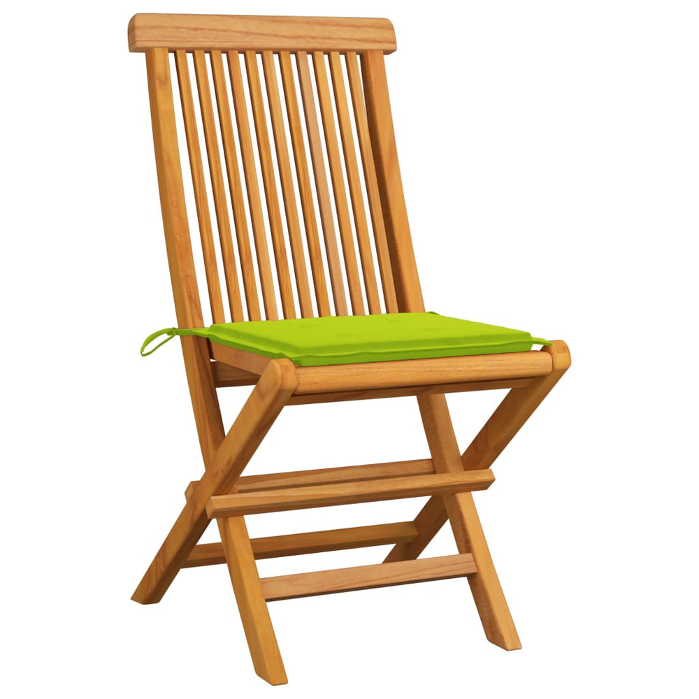 Gartenstühle mit Hellgrünen Kissen 2 Stk. Massivholz Teak