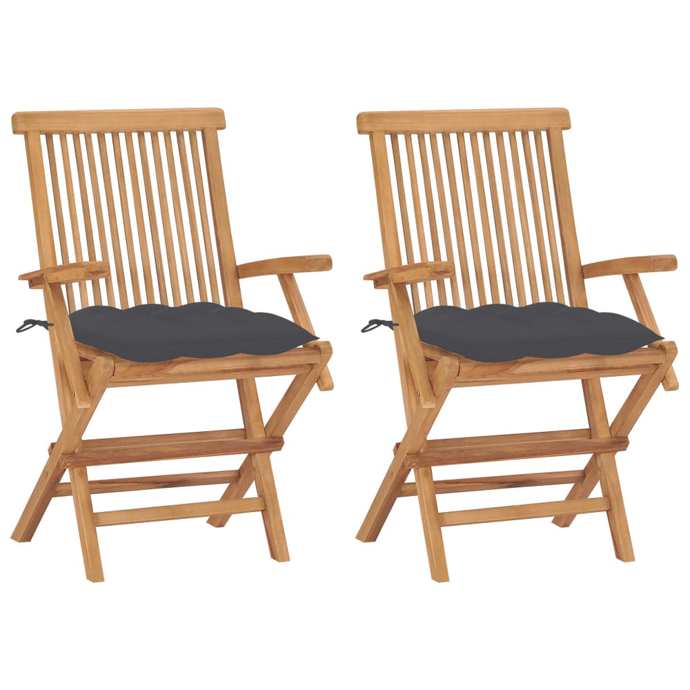 Gartenstühle mit Anthrazit Kissen 2 Stk. Massivholz Teak