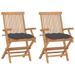Gartenstühle mit Anthrazit Kissen 2 Stk. Massivholz Teak