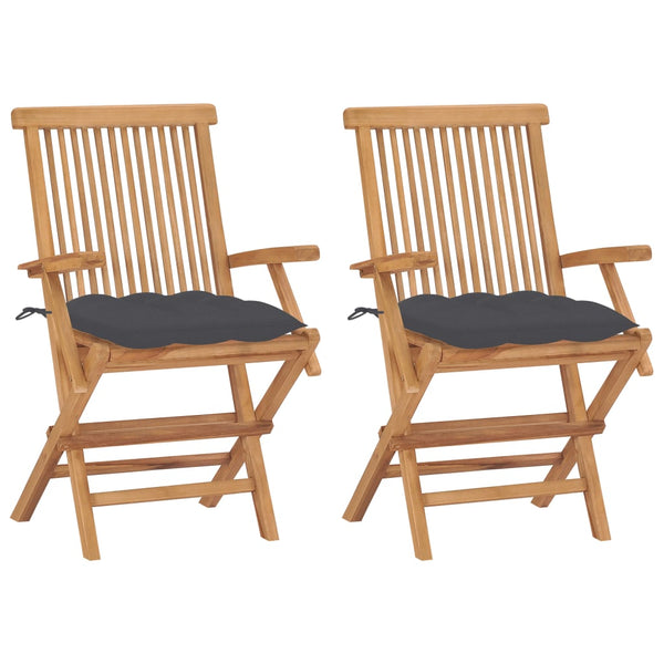 Gartenstühle mit Anthrazit Kissen 2 Stk. Massivholz Teak